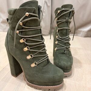 Stylish Olive Green Lace-Up Boots